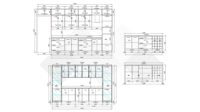 Кухня Каво с остров олив мат с крийм гланц и дъб натурал с мока - изглед 12