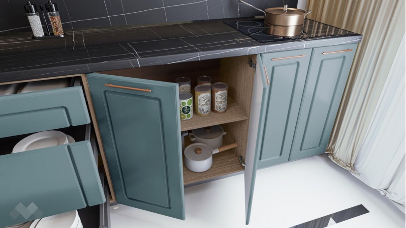 Кухня Ларо с остров деним мат с крийм гланц и мока - изглед 8