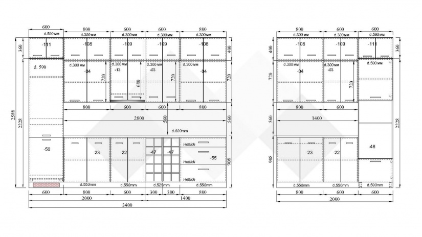 Кухня Марао крийм гланц със сонома и сонома арвен - изглед 2