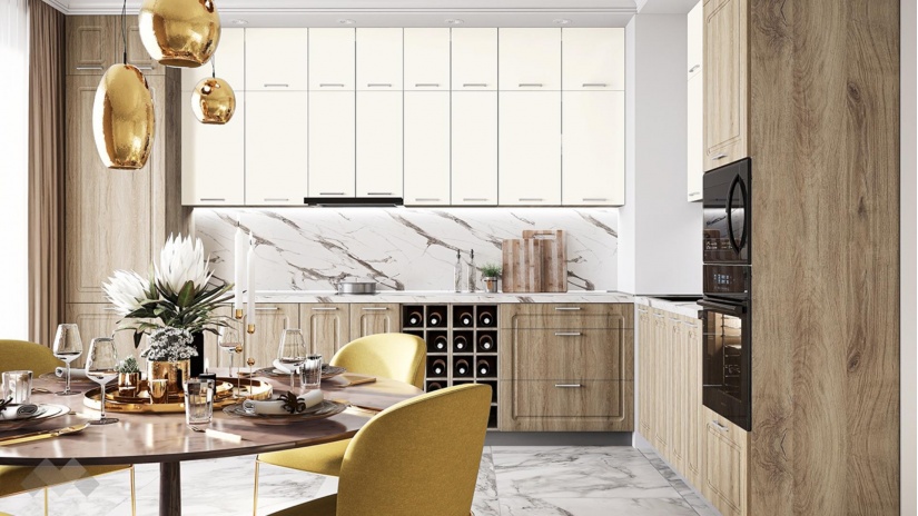 Кухня Марао крийм гланц със сонома и сонома арвен - изглед 1