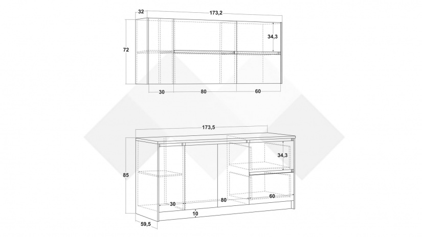 Кухня Норд А4 модулни кашмир със сиво - изглед 2 - МебелМаг Кухня Норд А4 модулни кашмир със сиво - изглед 2