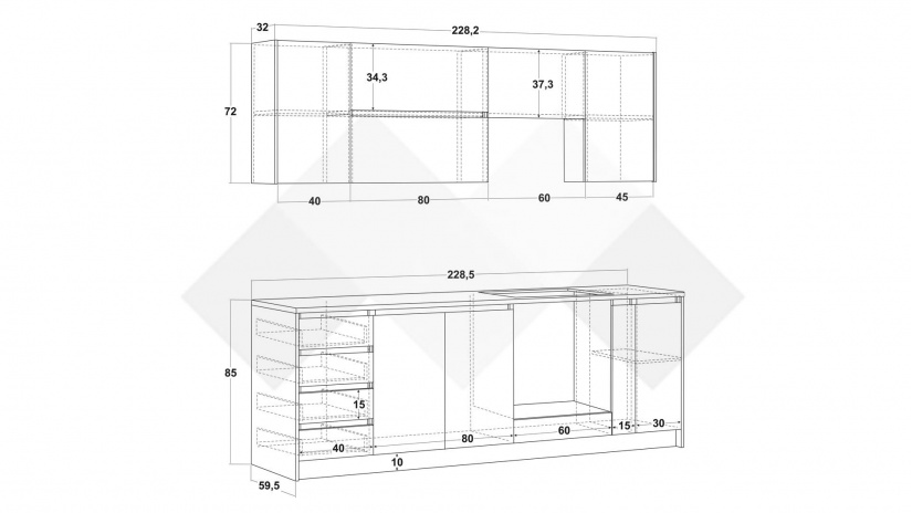 Кухня Норд А6 модулни кашмир със сиво - изглед 2 - МебелМаг Кухня Норд А6 модулни кашмир със сиво - изглед 2