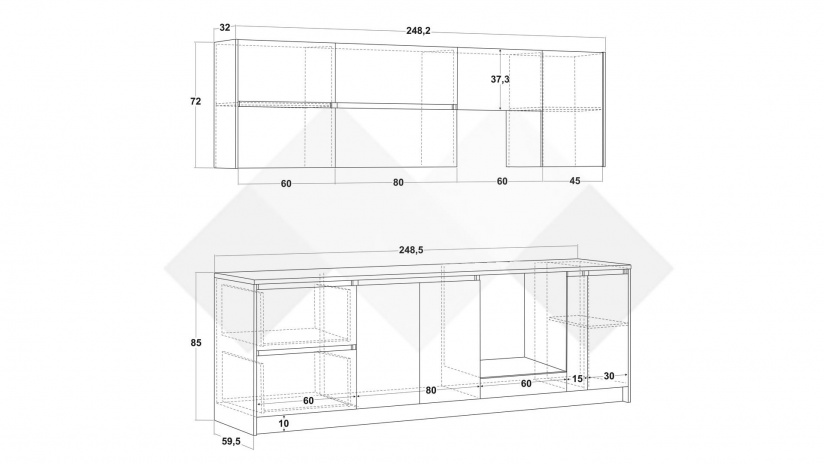 Кухня Норд А8 модулни кашмир със сиво - изглед 2 - МебелМаг Кухня Норд А8 модулни кашмир със сиво - изглед 2
