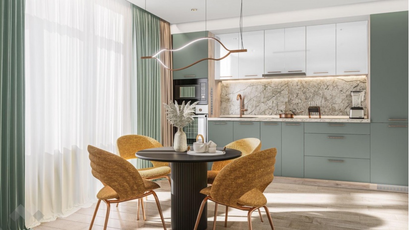 Кухня Осака прави олив мат с бял гланц и сонома арвен - изглед 1