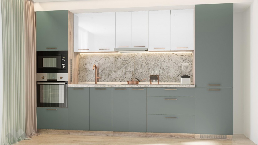 Кухня Осака прави олив мат с бял гланц и сонома арвен - изглед 2