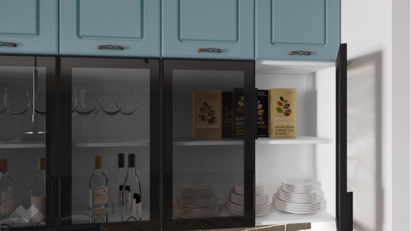 Кухня Овара с остров деним мат с бяло гладко - изглед 5 - МебелМаг Кухня Овара с остров деним мат с бяло гладко - изглед 5