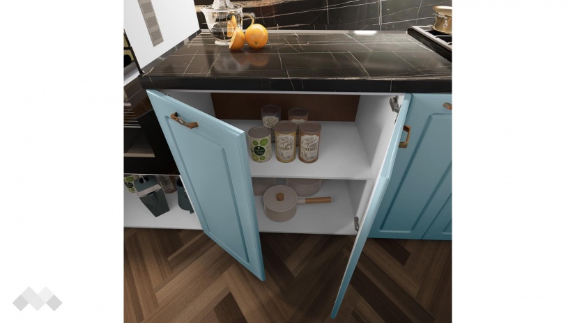 Кухня Овара с остров деним мат с бяло гладко - изглед 8 - МебелМаг Кухня Овара с остров деним мат с бяло гладко - изглед 8