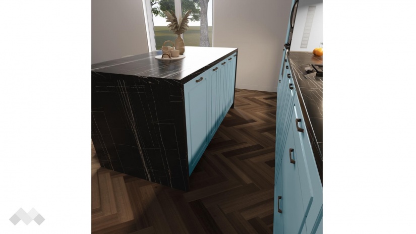 Кухня Овара с остров деним мат с бяло гладко - изглед 9 - МебелМаг Кухня Овара с остров деним мат с бяло гладко - изглед 9