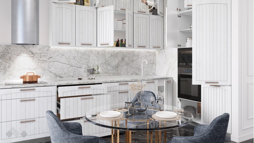 Кухня Сана бял фладер с бяло гладко - изглед 2