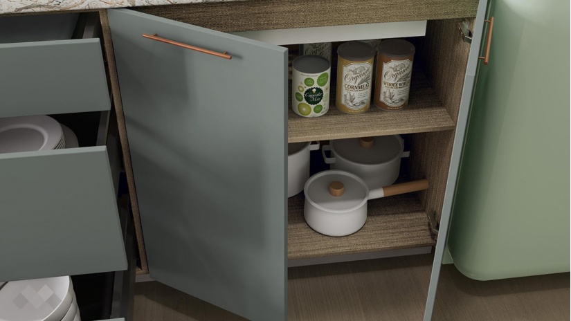 Кухня Сава олив мат с крийм гланц и мока - изглед 4