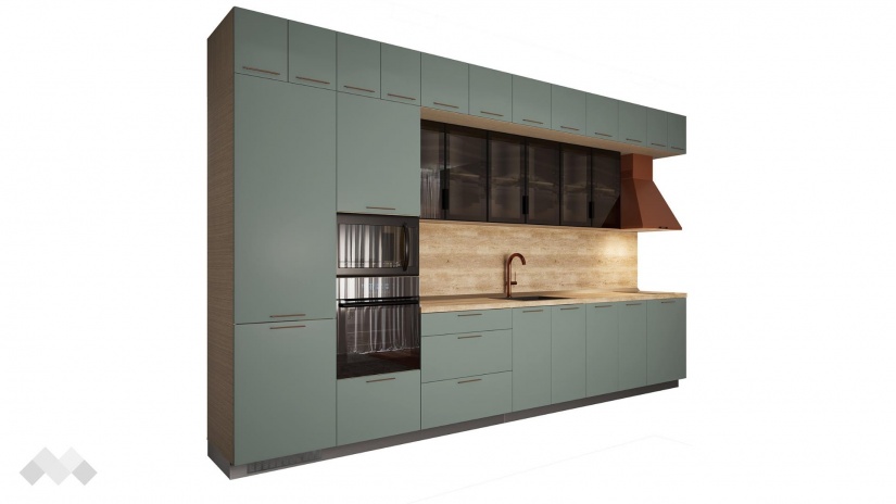 Кухня Зума прави олив мат с мока - изглед 2 - МебелМаг Кухня Зума прави олив мат с мока - изглед 2