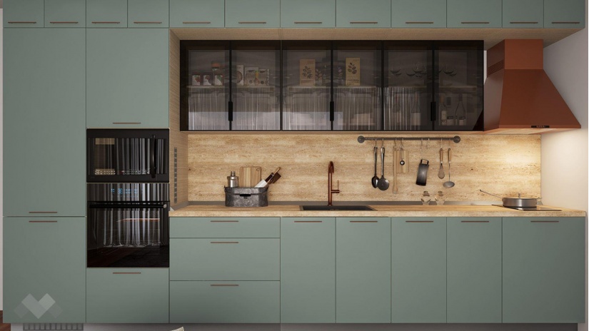 Кухня Зума прави олив мат с мока - изглед 1 - МебелМаг Кухня Зума прави олив мат с мока - изглед 1