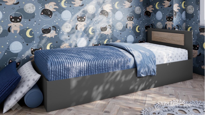 Легло 90/200 Жизел антрацит с дъб сонома - изглед 1 - МебелМаг Легло 90/200 Жизел антрацит с дъб сонома - изглед 1