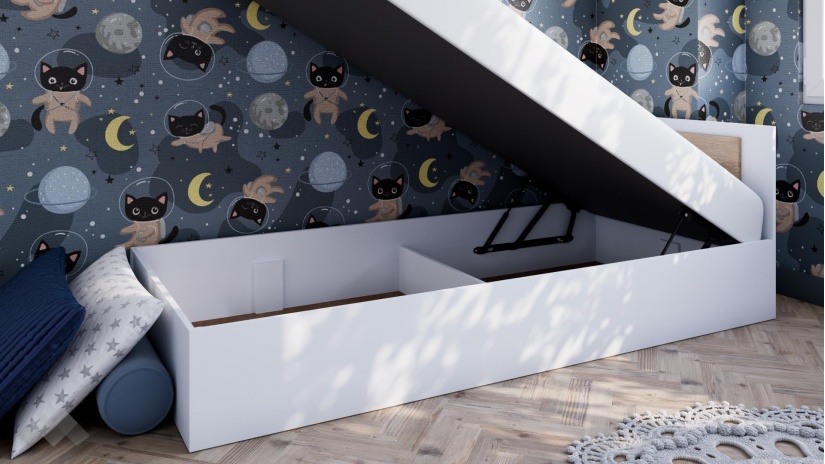 Легло 90/200 Жизел с включен матрак Бонел 90/200 бяло гладко с дъб - изглед 2 - МебелМаг Легло 90/200 Жизел с включен матрак Бонел 90/200 бяло гладко с дъб - изглед 2