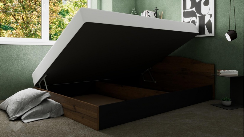 Легло 144/190 Хироу с включен матрак Бонел 144/190 дъб вотан с черно шагре - изглед 2