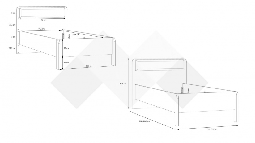 Легло 90/200 Холис с включен матрак Бонел 90/200 дъб маувела с олив - изглед 5