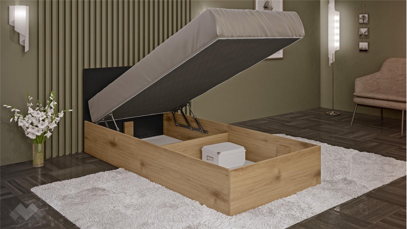 Легло 90/200 Ламела с включен матрак Бонел 90/200 дъб канела с дъб ламела и черно шагре - изглед 2