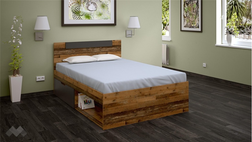 Легло с чекмеджета 140/200 Лориен с включен матрак Бонел 140/200 олд стайл с графит - изглед 1 - МебелМаг Легло с чекмеджета 140/200 Лориен с включен матрак Бонел 140/200 олд стайл с графит - изглед 1