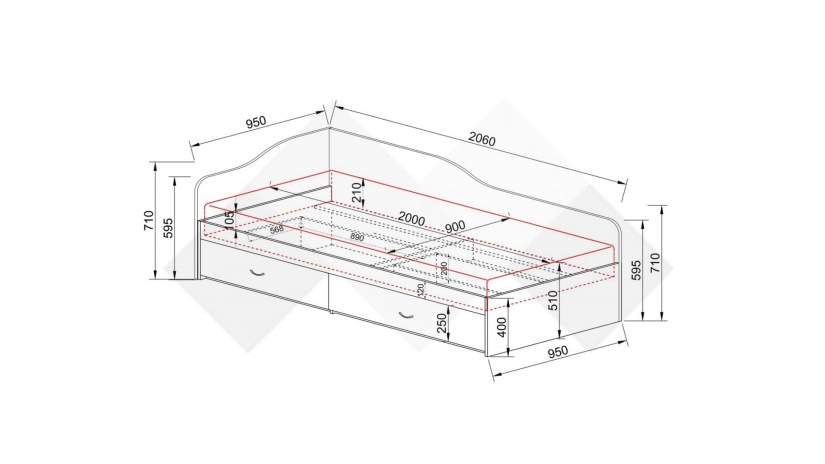 Легло с чекмеджета 90/200 Плуто мока с лате - изглед 3