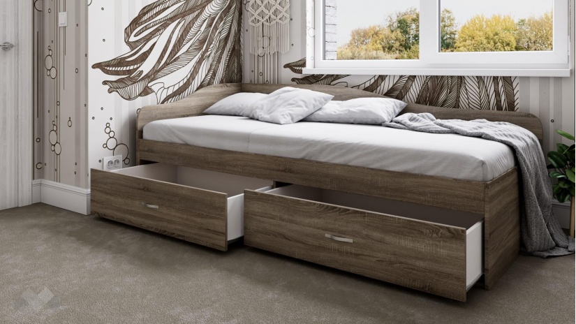 Легло с чекмеджета 90/200 Плуто с включен матрак Бонел 90/200 тъмна сонома - изглед 2 - МебелМаг Легло с чекмеджета 90/200 Плуто с включен матрак Бонел 90/200 тъмна сонома - изглед 2