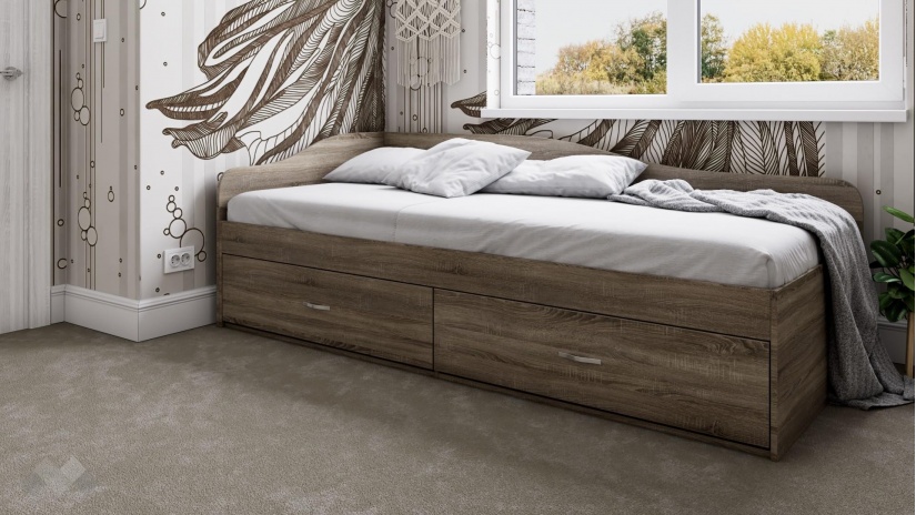 Легло с чекмеджета 90/200 Плуто с включен матрак Бонел 90/200 тъмна сонома - изглед 1 - МебелМаг Легло с чекмеджета 90/200 Плуто с включен матрак Бонел 90/200 тъмна сонома - изглед 1