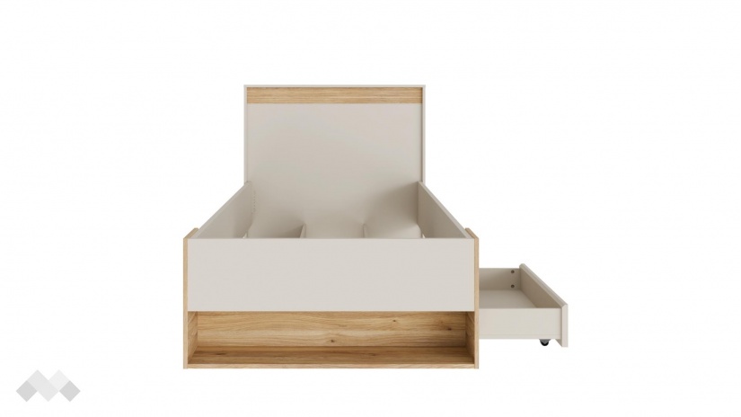 Легло с чекмеджета 90/200 Векслин пясък с дъб маувела - изглед 5