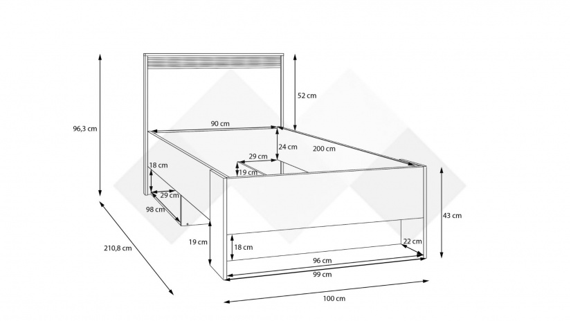 Легло с чекмеджета 90/200 Векслин пясък с дъб маувела - изглед 6