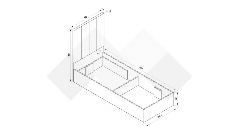 Легло 82/190 Комо дъб ърбан ойстър - изглед 2 - МебелМаг Легло 82/190 Комо дъб ърбан ойстър - изглед 2