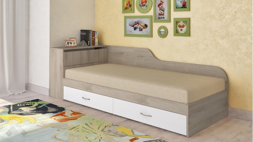 Мини приста с ракла 82/190 Сонома арвен с бял гланц с включен матрак Бонел 82/190 сонома арвен с бял гланц - изглед 1 - МебелМаг Мини приста с ракла 82/190 Сонома арвен с бял гланц с включен матрак Бонел 82/190 сонома арвен с бял гланц - изглед 1