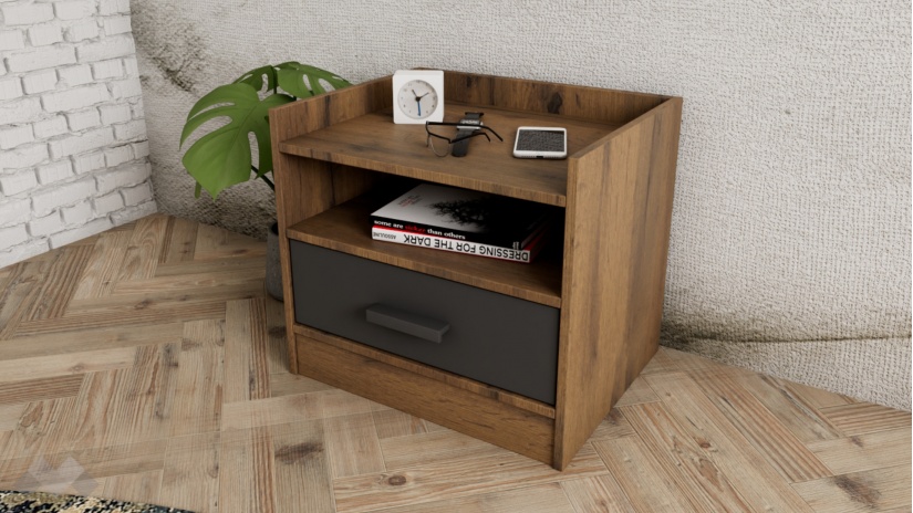 Нощен шкаф Димана дъб вотан с черно шагре - изглед 1