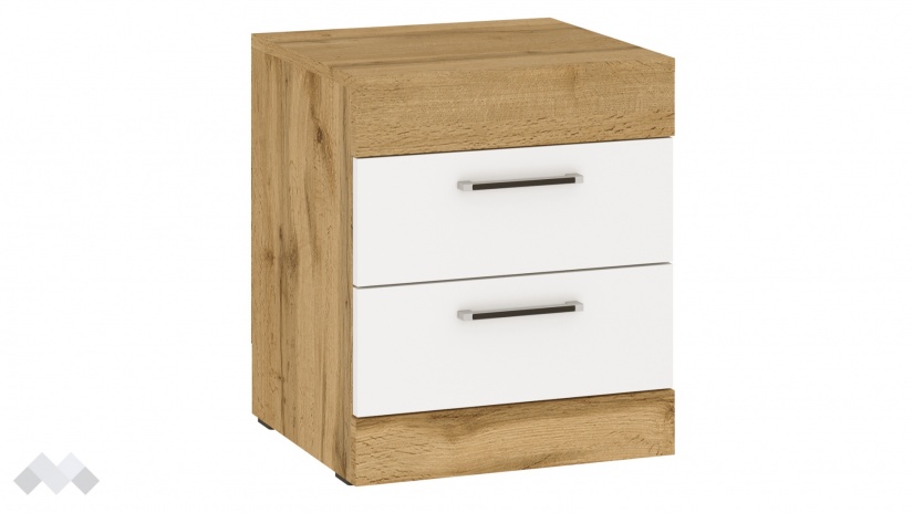 Нощен шкаф Моник златен дъб с бяло - изглед 2 - МебелМаг Нощен шкаф Моник златен дъб с бяло - изглед 2