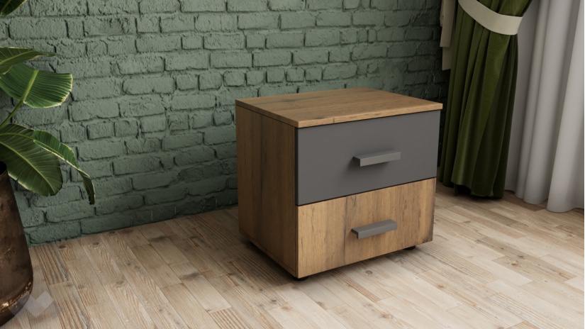 Нощен шкаф Оптима дъб вотан с черно - изглед 1