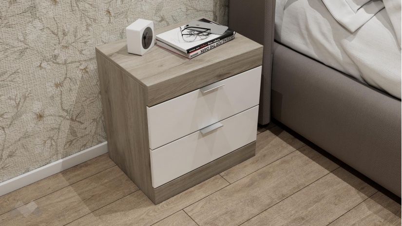 Нощен шкаф Пит сонома арвен с бял гланц - изглед 1