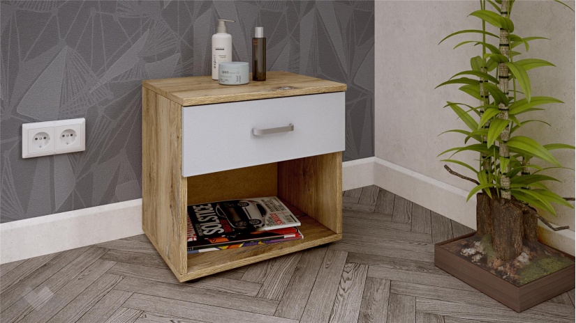 Нощен шкаф Селтик келтски дъб със светло сиво - изглед 1