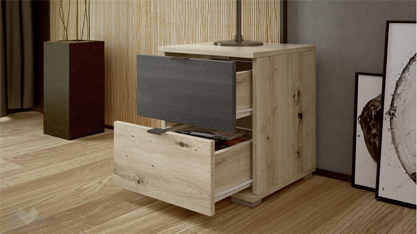 Нощно шкафче Верона дъб артисан с тъмен норвежки бор - изглед 2 - МебелМаг Нощно шкафче Верона дъб артисан с тъмен норвежки бор - изглед 2