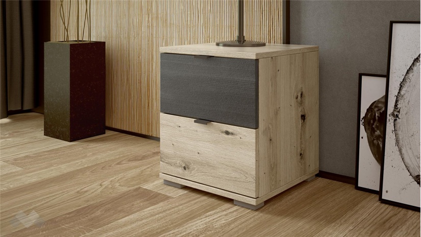 Нощно шкафче Верона дъб артисан с тъмен норвежки бор - изглед 1 - МебелМаг Нощно шкафче Верона дъб артисан с тъмен норвежки бор - изглед 1