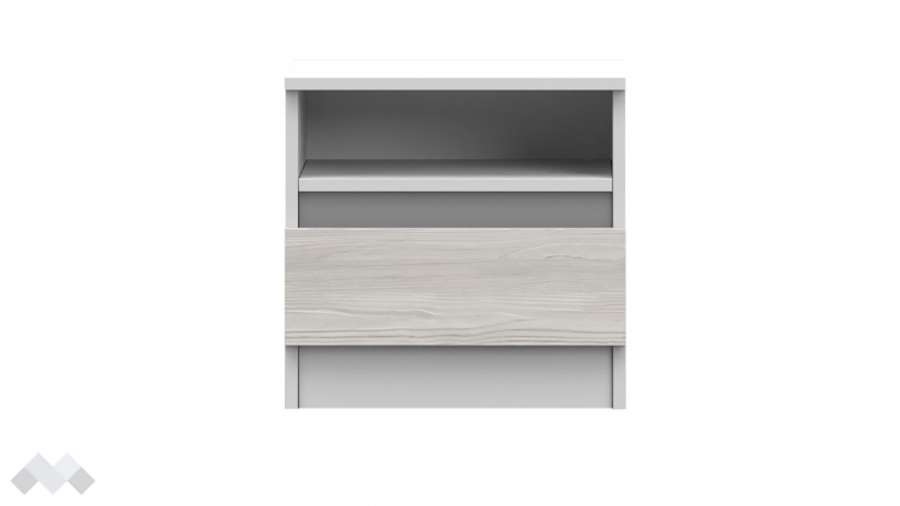 Нощно шкафче Хелиос дъб стокхолм със сиво и бяло гладко - изглед 2 - МебелМаг Нощно шкафче Хелиос дъб стокхолм със сиво и бяло гладко - изглед 2