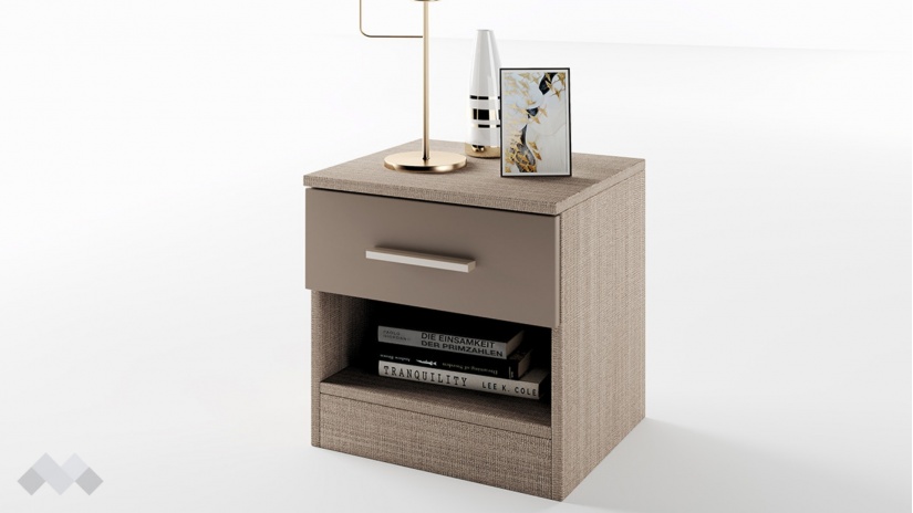 Нощен шкаф Кери мока с лате - изглед 2 - МебелМаг Нощен шкаф Кери мока с лате - изглед 2