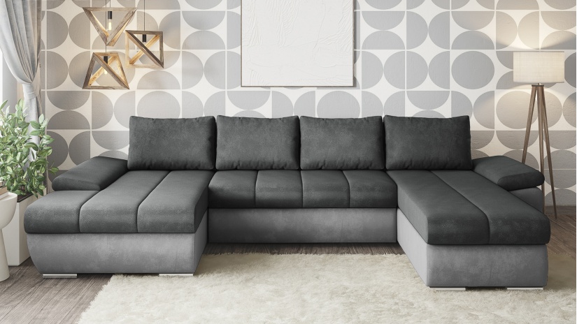 П-образен диван Савона с посока графит със сиво - изглед 1 - МебелМаг П-образен диван Савона с посока графит със сиво - изглед 1