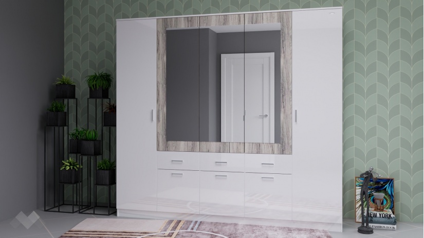 Гардероб Прайд петкрилни бял гланц с малта - изглед 1