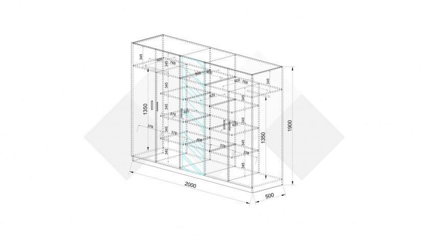 Гардероб Скай петкрилни нардо сив - изглед 3 - МебелМаг Гардероб Скай петкрилни нардо сив - изглед 3