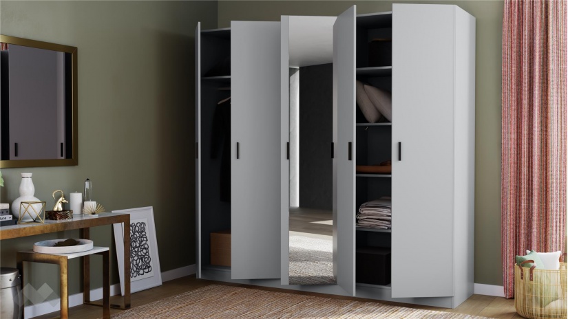 Гардероб Скай петкрилни нардо сив - изглед 2 - МебелМаг Гардероб Скай петкрилни нардо сив - изглед 2