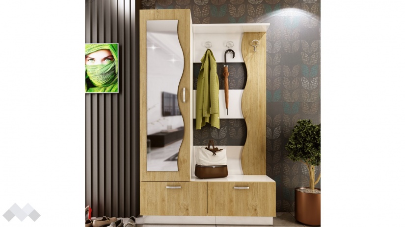 Портманто Сара бял гланц със златен дъб - изглед 2 - МебелМаг Портманто Сара бял гланц със златен дъб - изглед 2