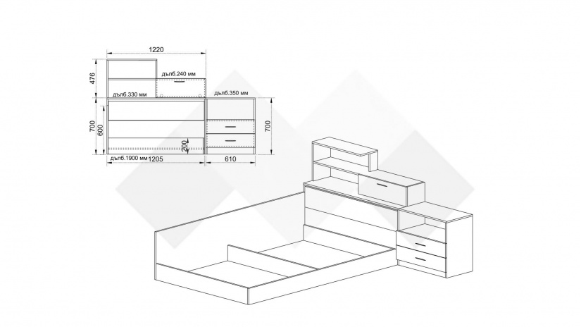 Приста с ракла 120/190 Дарси орех адмирал - изглед 3 - МебелМаг Приста с ракла 120/190 Дарси орех адмирал - изглед 3