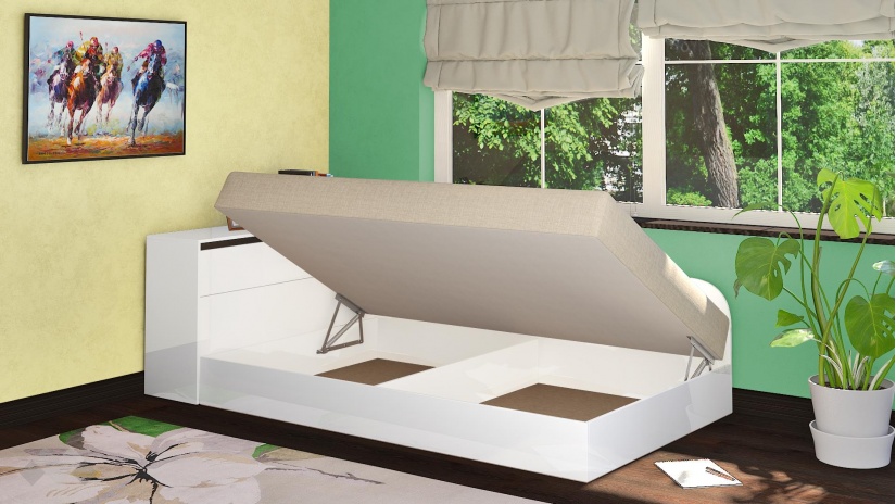 Приста с ракла 120/190 Шайн с включен матрак Бонел 120/190 бял гланц - изглед 2 - МебелМаг Приста с ракла 120/190 Шайн с включен матрак Бонел 120/190 бял гланц - изглед 2