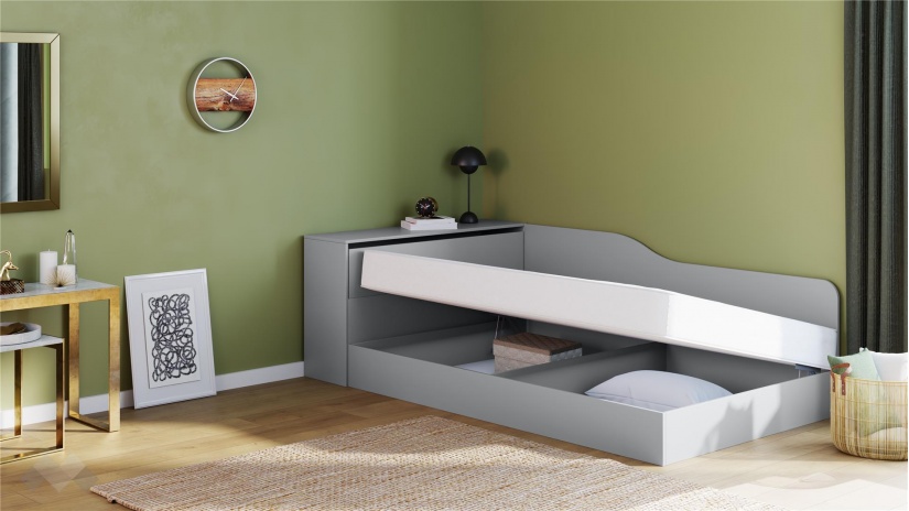 Приста с ракла 120/190 Скай с включен матрак Бонел 120/190 нардо сив - изглед 2 - МебелМаг Приста с ракла 120/190 Скай с включен матрак Бонел 120/190 нардо сив - изглед 2