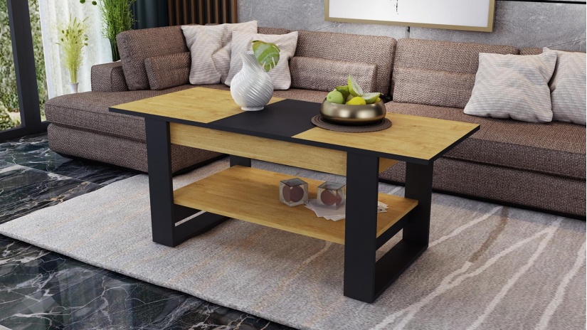 Холна маса Денвър разтегателна златен дъб с черно - изглед 3 - МебелМаг Холна маса Денвър разтегателна златен дъб с черно - изглед 3