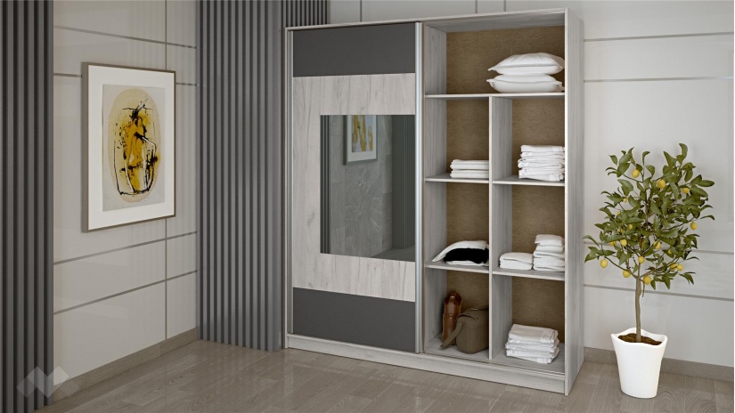 Спален комплект Ибиза с включен матрак Бонел 160/200 северен дъб с антрацит - изглед 8 - МебелМаг Спален комплект Ибиза с включен матрак Бонел 160/200 северен дъб с антрацит - изглед 8