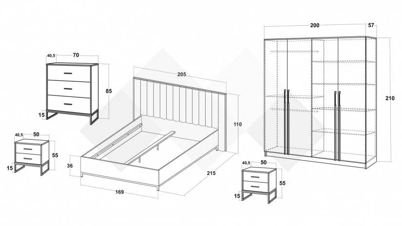 Спален комплект Велора кашмир - изглед 2 - МебелМаг Спален комплект Велора кашмир - изглед 2