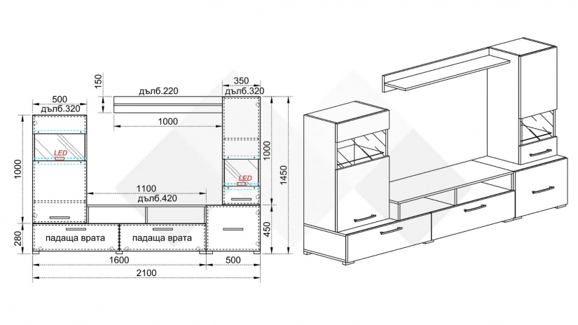 Секция Аксел модулни сонома арвен - изглед 3 - МебелМаг Секция Аксел модулни сонома арвен - изглед 3
